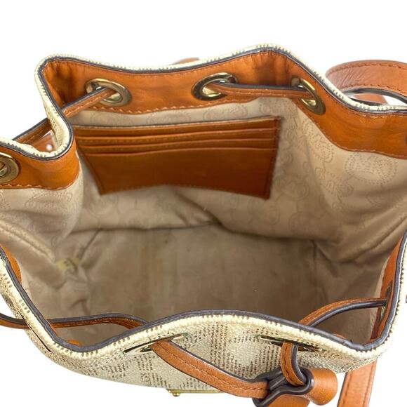 Michael Kors Jules White Tan Monogram Leather Crossbody Bucket Hangbag One Size - Picture 4 of 6
